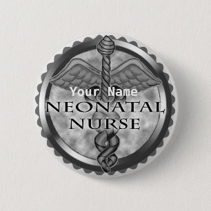 Grey caduceus Neonatal Nurse 2 Inch Round Button