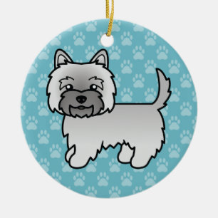 Grey Cairn Terrier Cartoon Dog Illustration Blue Ceramic Ornament