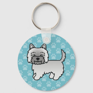 Grey Cairn Terrier Cartoon Dog Illustration Blue Keychain