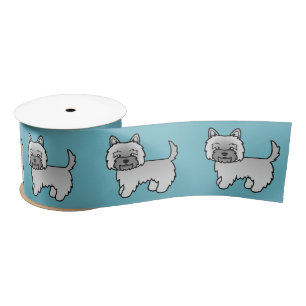 Grey Cairn Terrier Cartoon Dog Illustration Blue Satin Ribbon