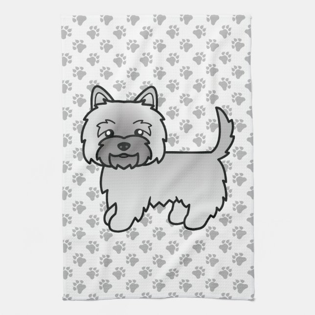Grey Cairn Terrier Cute Cartoon Dog Kitchen Towel (Vertical)