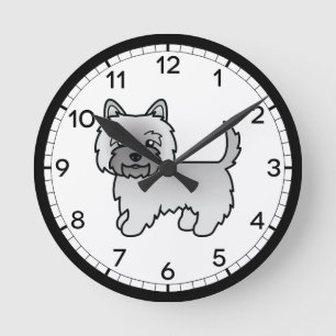 Grey Cairn Terrier Dog Cute Cartoon Illustration Round Clock