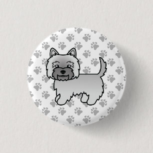 Grey Cairn Terrier Dog Cute Illustration Paws 1 Inch Round Button