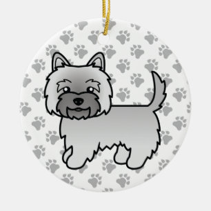Grey Cairn Terrier Dog Cute Illustration & Paws Ceramic Ornament