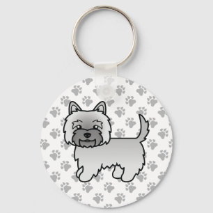 Grey Cairn Terrier Dog Cute Illustration & Paws Keychain