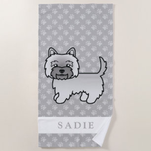 Grey Cairn Terrier Dog Drawing & Custom Name Beach Towel
