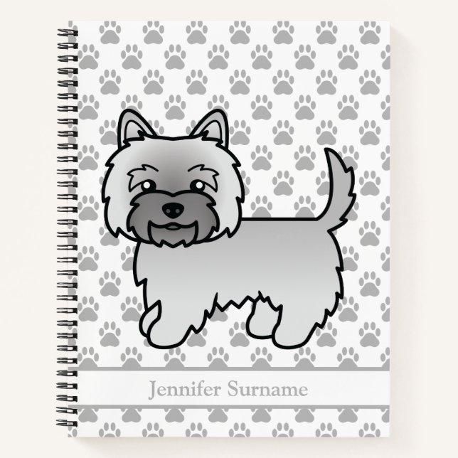 Grey Cairn Terrier Dog Illustration Custom Text Notebook (Front)