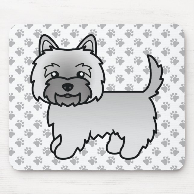 Grey Cairn Terrier Dog Illustration & Paws Pattern Mouse Pad (Front)