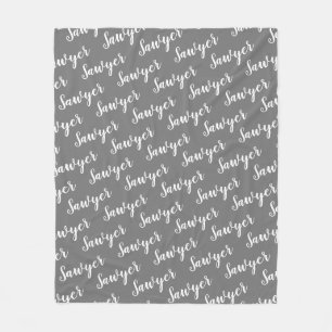 Grey Calligraphy Personalized Repeat Name Fleece Blanket