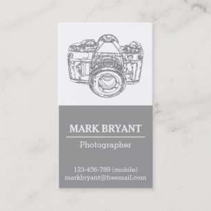 Grey Camera Drawing, Photographer Business Card