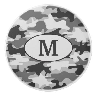 Grey Camo Camouflage Monogram Initial Personalized Ceramic Knob