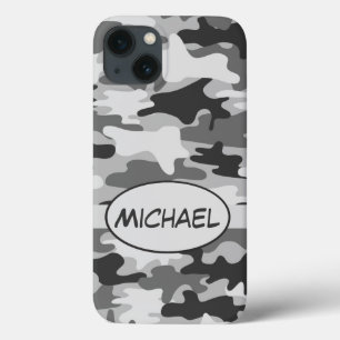 Grey Camo Camouflage Name Personalized iPhone 13 Case
