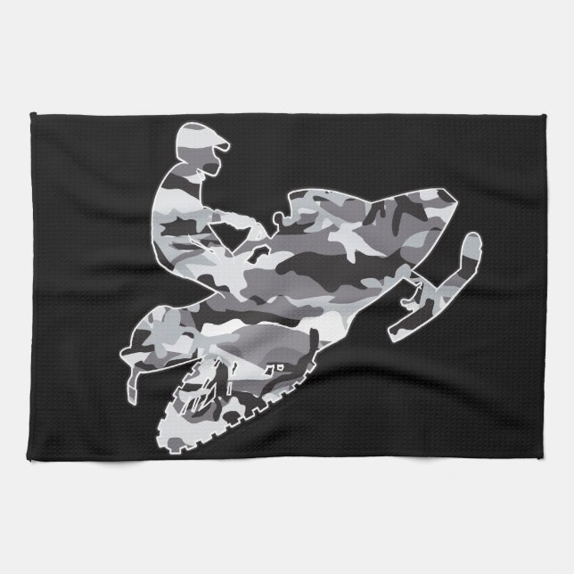 Grey Camoflage Snowmobiler Kitchen Towel (Horizontal)