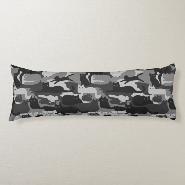Grey Camouflage Cats Pattern Grey Kitty Cats Camo Body Pillow (Front)