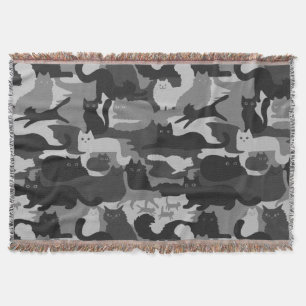 Grey Camouflage Cats Pattern Grey Kitty Cats Camo Throw Blanket