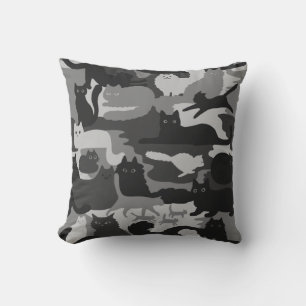 Grey Camouflage Cats Pattern Grey Kitty Cats Camo Throw Pillow