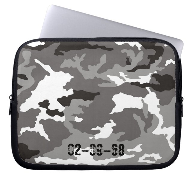 Grey camouflage pattern laptop sleeve (Front)