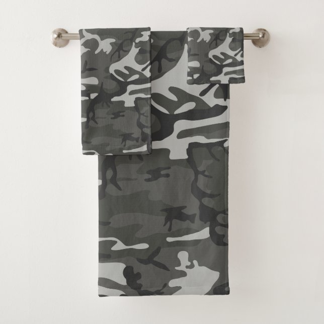 Grey Camouflage Pattern, Military Pattern, Army Bath Towel Set (Insitu)