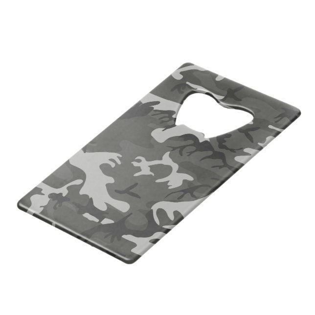 Grey Camouflage Pattern, Military Pattern, Army Credit Card Bottle Opener (Front Angled)