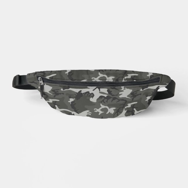 Grey Camouflage Pattern, Military Pattern, Army Fanny Pack (Front)