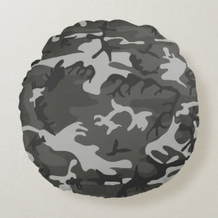 Grey Camouflage Pattern, Military Pattern, Army Round Pillow