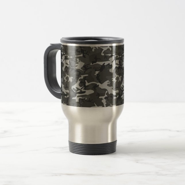 Grey Camouflage Pattern, Military Pattern, Army Travel Mug (Front Left)