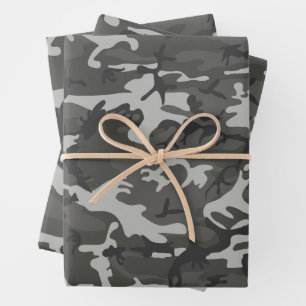 Grey Camouflage Pattern, Military Pattern, Army Wrapping Paper Sheet