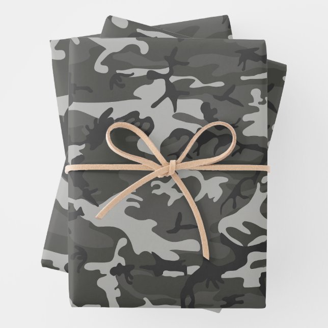 Grey Camouflage Pattern, Military Pattern, Army Wrapping Paper Sheet (In situ)