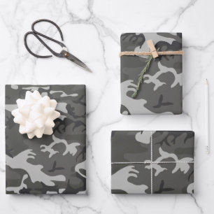 Grey Camouflage Pattern, Military Pattern, Army Wrapping Paper Sheet