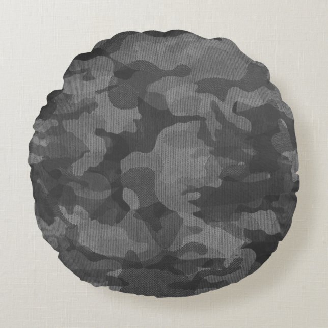 Grey Camouflage Pattern Round Pillow (Front)