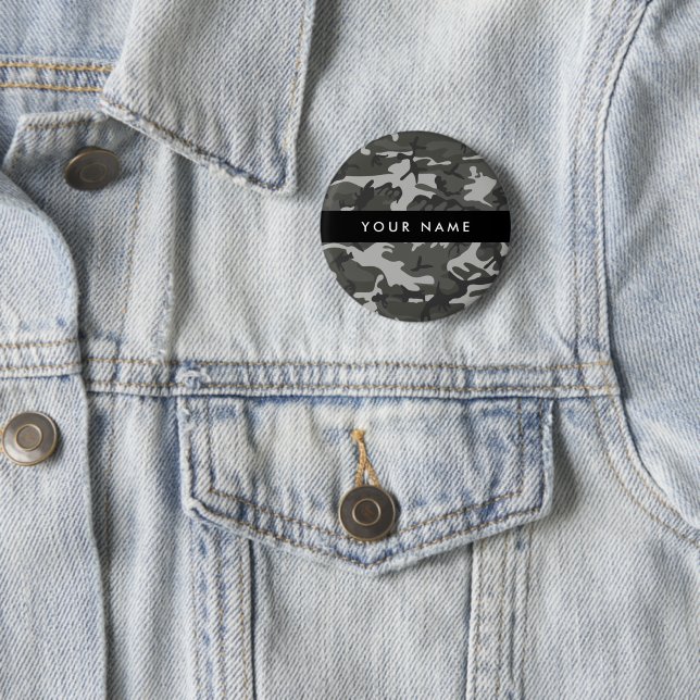 Grey Camouflage Pattern, Your name, Personalize 2 Inch Round Button (In Situ)