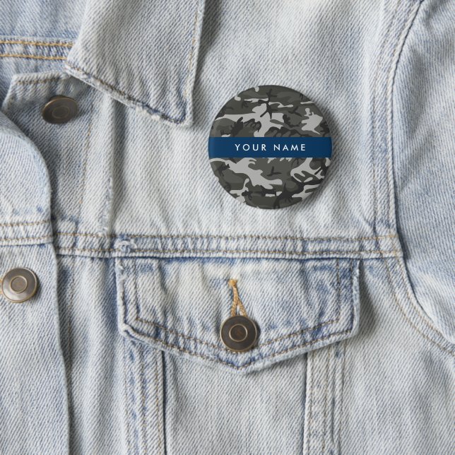 Grey Camouflage Pattern, Your name, Personalize 2 Inch Round Button (In Situ)