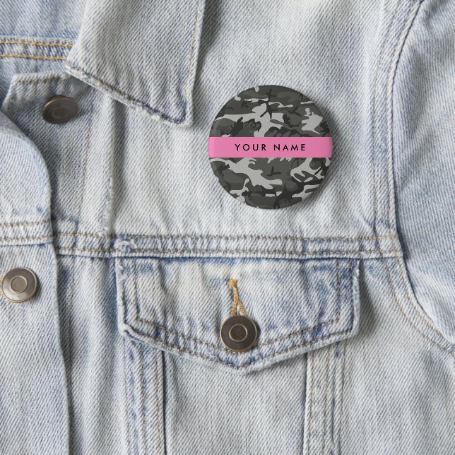 Grey Camouflage Pattern, Your name, Personalize 2 Inch Round Button (In Situ)