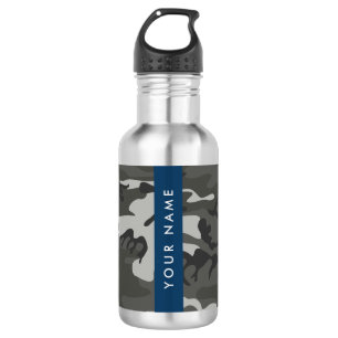 Grey Camouflage Pattern, Your name, Personalize 532 Ml Water Bottle