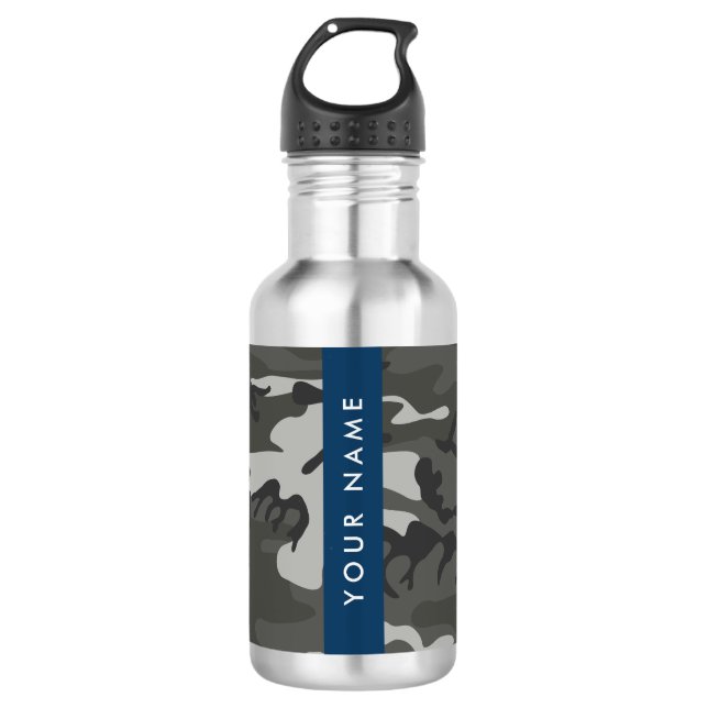 Grey Camouflage Pattern, Your name, Personalize 532 Ml Water Bottle (Front)