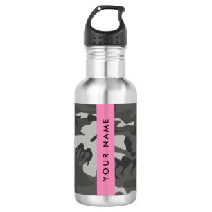 Grey Camouflage Pattern, Your name, Personalize 532 Ml Water Bottle