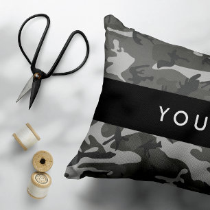 Grey Camouflage Pattern, Your name, Personalize Accent Pillow