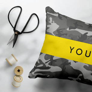 Grey Camouflage Pattern, Your name, Personalize Accent Pillow