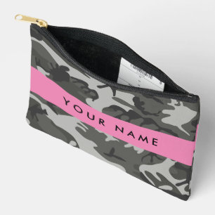 Grey Camouflage Pattern, Your name, Personalize Accessory Pouch