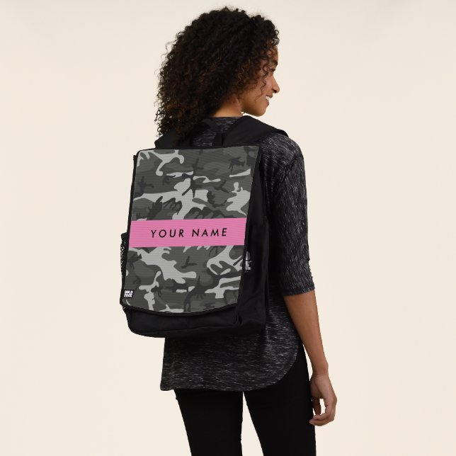 Grey Camouflage Pattern, Your name, Personalize Backpack (Worn)