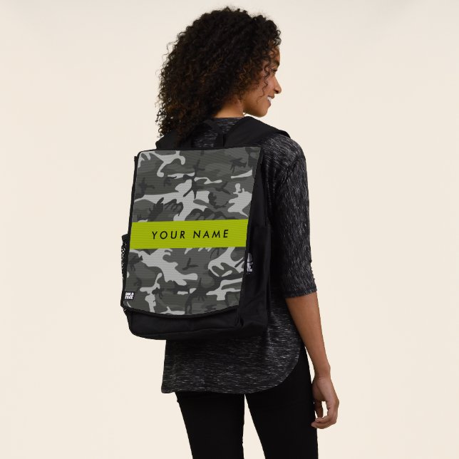 Grey Camouflage Pattern, Your name, Personalize Backpack (Worn)