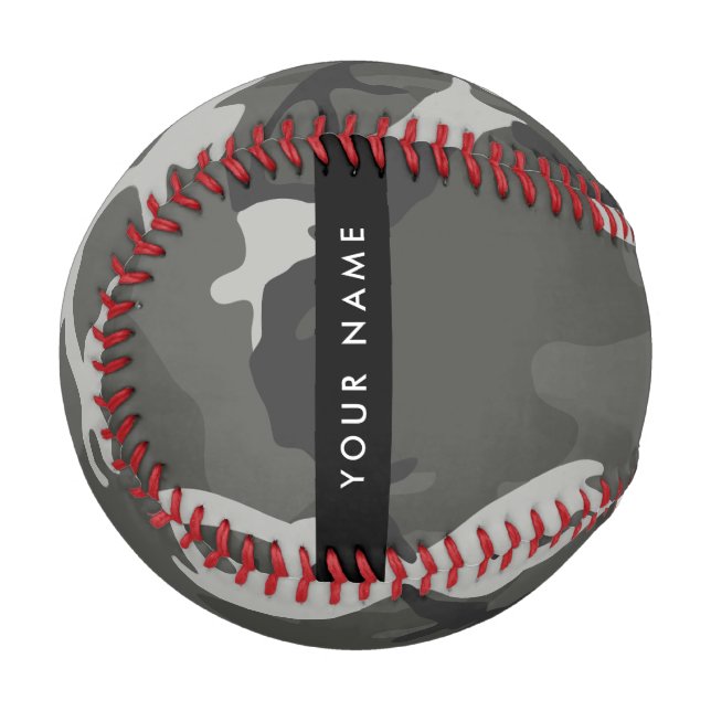 Grey Camouflage Pattern, Your name, Personalize Baseball (Front Left)