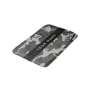 Grey Camouflage Pattern, Your name, Personalize Bath Mat
