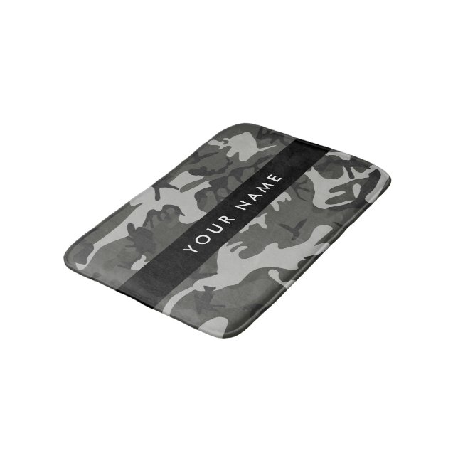 Grey Camouflage Pattern, Your name, Personalize Bath Mat (Angled)