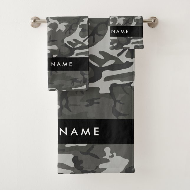Grey Camouflage Pattern, Your name, Personalize Bath Towel Set (Insitu)