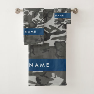 Grey Camouflage Pattern, Your name, Personalize Bath Towel Set