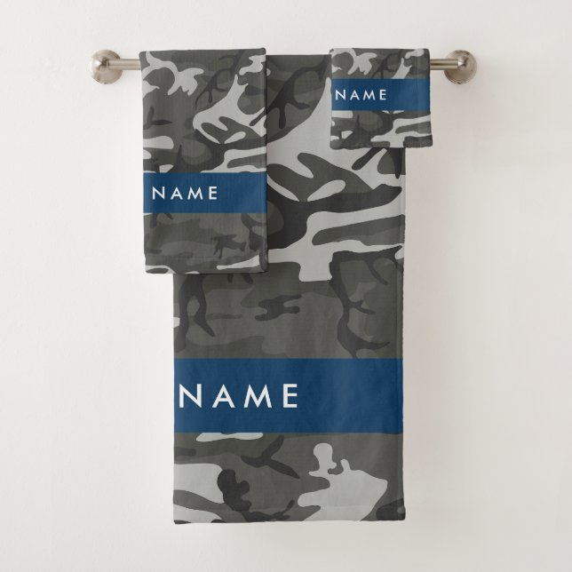 Grey Camouflage Pattern, Your name, Personalize Bath Towel Set (Insitu)
