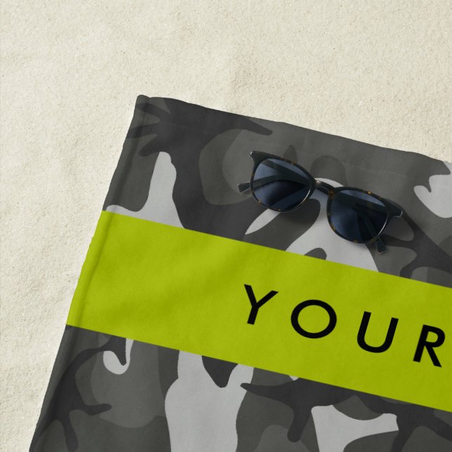 Grey Camouflage Pattern, Your name, Personalize Beach Towel (In Situ)