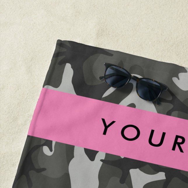Grey Camouflage Pattern, Your name, Personalize Beach Towel (In Situ)