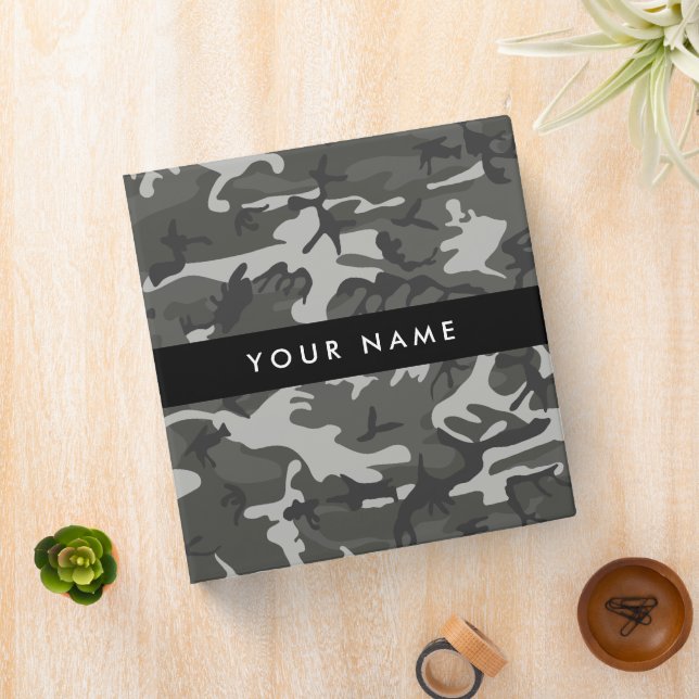 Grey Camouflage Pattern, Your name, Personalize Binder (In Situ)